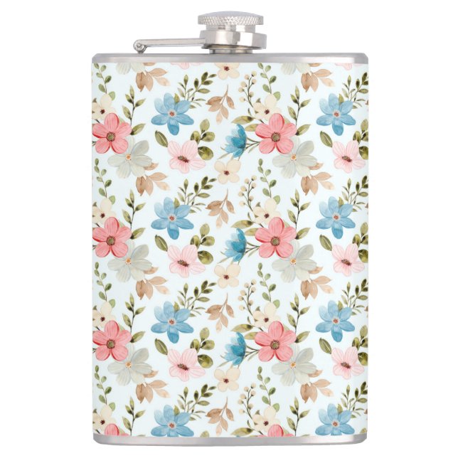 Watercolor Wildflower Floral Pattern Hip Flask (Front)
