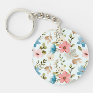 Watercolor Wildflower Floral Pattern Key Ring