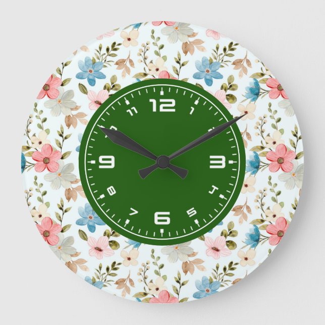 Watercolor Wildflower Floral Pattern Large Clock (Front)