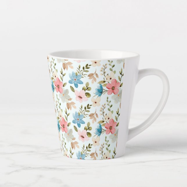 Watercolor Wildflower Floral Pattern Latte Mug (Right)