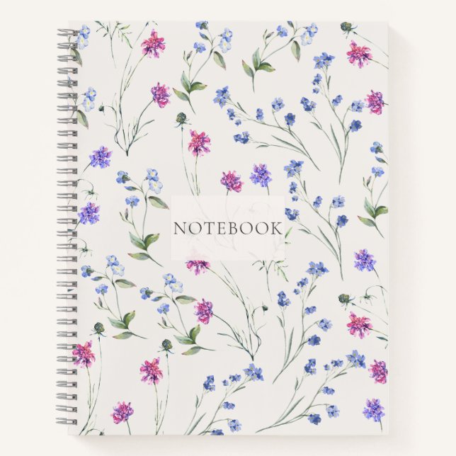 Watercolor Wildflower Floral Pattern Planner Notebook (Front)