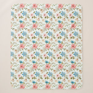Watercolor Wildflower Floral Pattern Sherpa Blanket