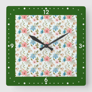 Watercolor Wildflower Floral Pattern Square Wall Clock