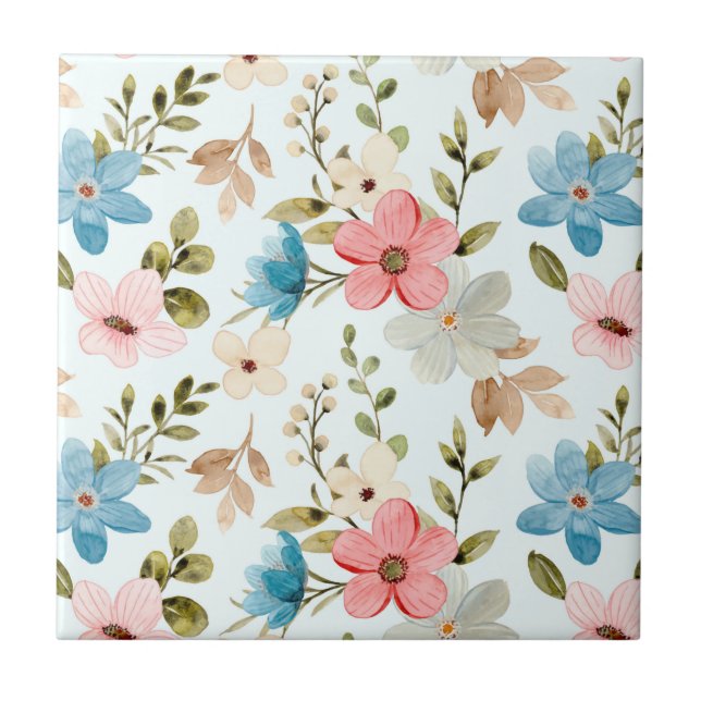 Watercolor Wildflower Floral Pattern Tile (Front)