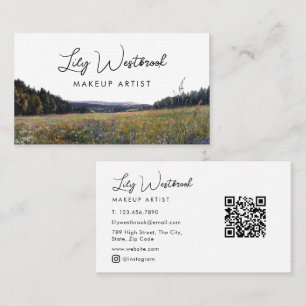 Watercolor Wildflower Floral Script QR Code Business Card