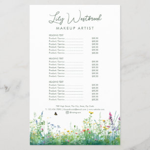 Watercolor Wildflower Floral Script Service Menu
