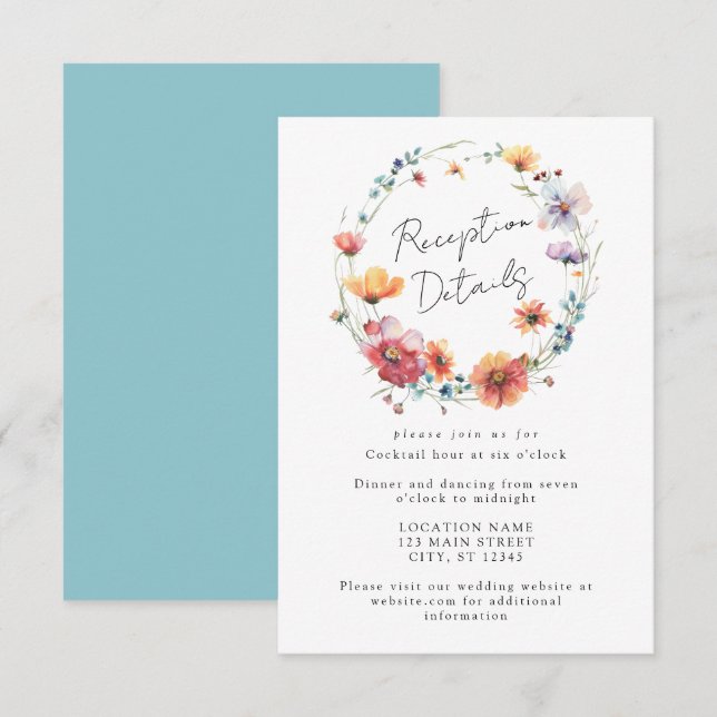 Watercolor Wildflower Floral Wreath Wedding Enclosure Card (Front/Back)