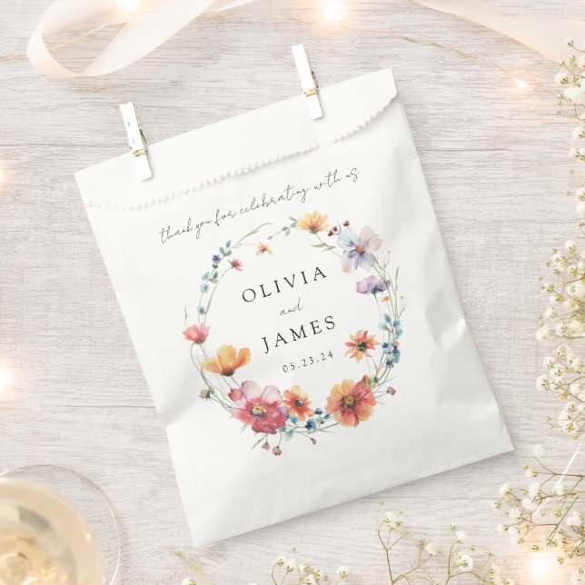 Watercolor Wildflower Floral Wreath Wedding Favour Bags (Clipped)
