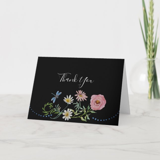 Watercolor Wildflower Flowers Thank You Bridal  Card (Front)