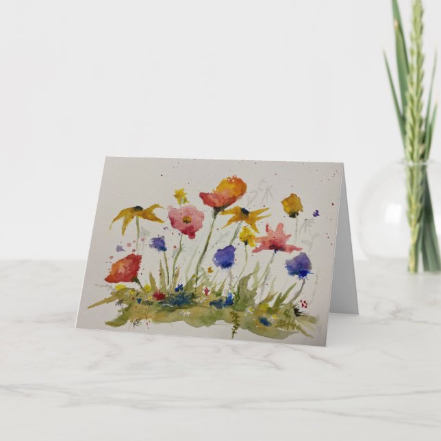 Watercolor Wildflower Folded Greeting Card (Front)