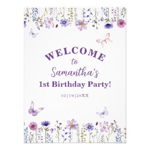 Watercolor Wildflower Garden 1st Birthday Welcome  Photo Print