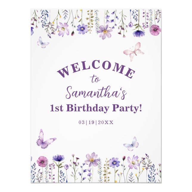 Watercolor Wildflower Garden 1st Birthday Welcome  Photo Print (Front)