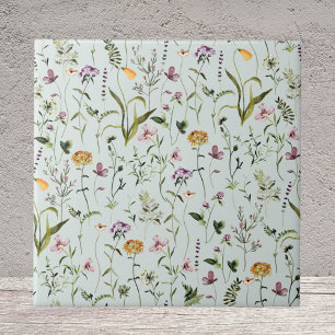 Watercolor Wildflower Garden Floral Pattern Tile