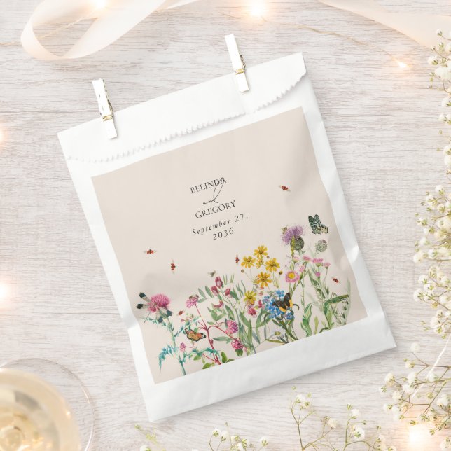 Watercolor Wildflower Garden & Insects Wedding Favour Bags (Clipped)