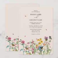 Watercolor Wildflower Garden & Insects Wedding Inv
