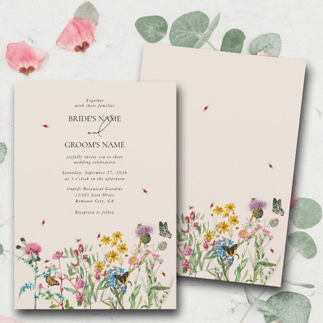 Watercolor Wildflower Garden & Insects Wedding Invitation (Watercolor Wildflower Garden & Insects Wedding Inv Invitation)