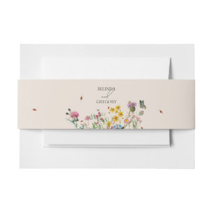 Watercolor Wildflower Garden & Insects Wedding Invitation Belly Band