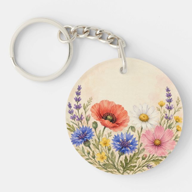 Watercolor Wildflower Garden  Key Ring (Front)