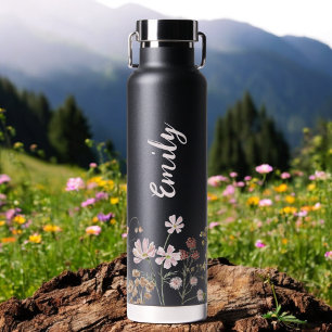 Watercolor Wildflower Garden Monogram Name Water Bottle