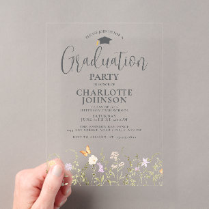 Watercolor Wildflower Garden Party Graduation Acrylic Invitations