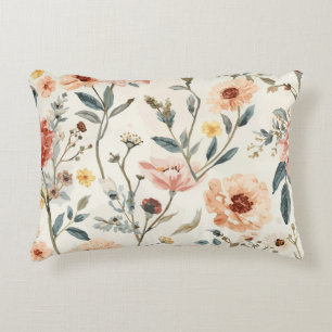 Watercolor Wildflower Garden Peach & Sage Floral Decorative Cushion