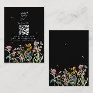 Watercolor Wildflower Garden QR Code Wedding Black Enclosure Card