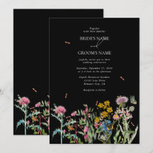 Watercolor Wildflower Garden Wedding Black Boho