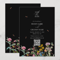 Watercolor Wildflower Garden Wedding Black Boho