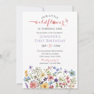 Watercolor Wildflower Girl 1st Birthday Invitation