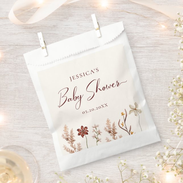 Watercolor Wildflower Girl Baby Shower Favour Bags (Clipped)