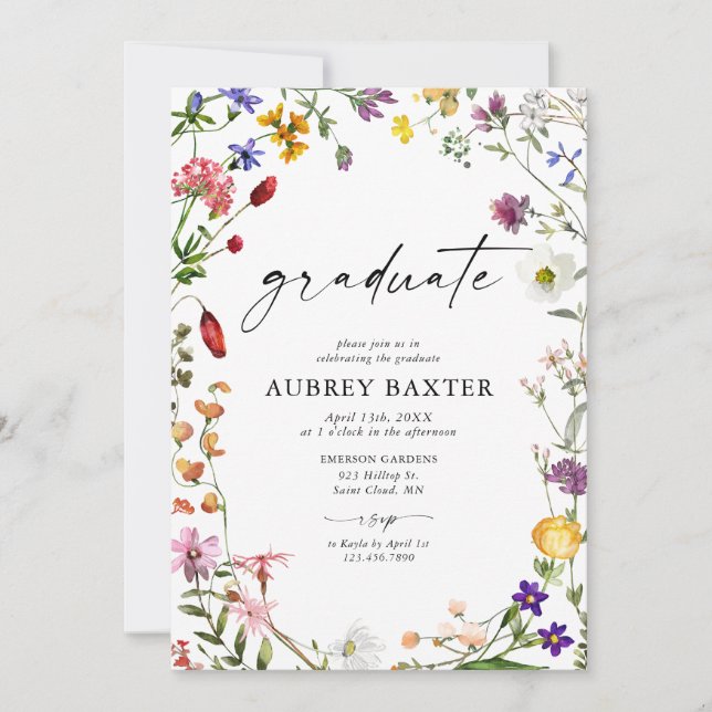 Watercolor Wildflower Graduation Party Invitation (Front)
