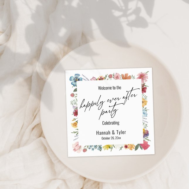 Watercolor Wildflower Happily Ever After Party Napkin (Creator Uploaded)