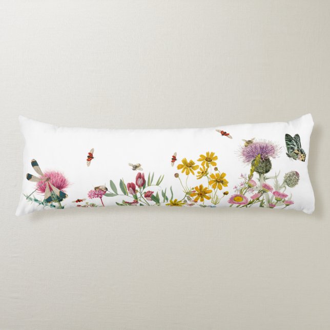 Watercolor Wildflower Insects Floral Spring Garden Body Cushion (Front)