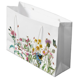 Watercolor Wildflower Insects Floral Spring Garden Large Gift Bag
