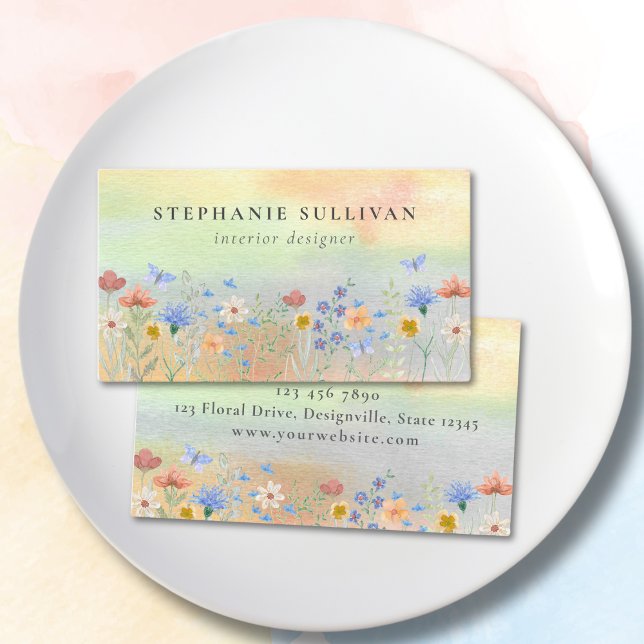 Watercolor Wildflower Interior Designer Business Card (Creator Uploaded)