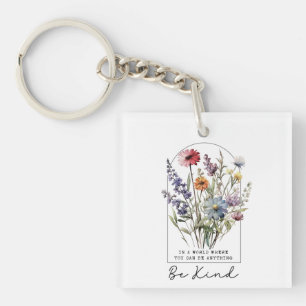 Watercolor Wildflower Kindness Charm Key Ring