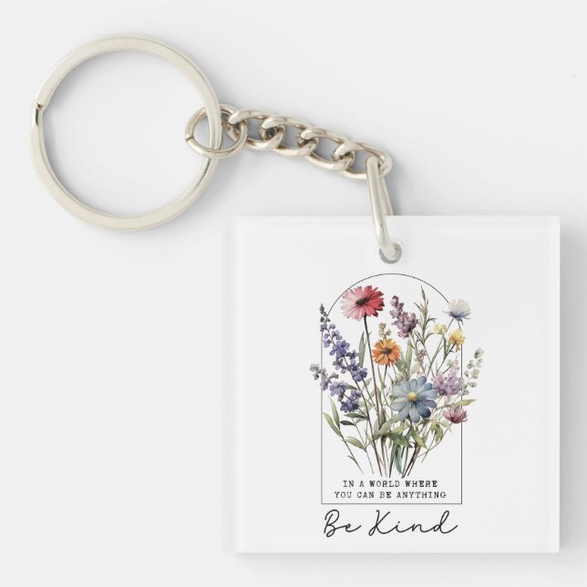 Watercolor Wildflower Kindness Charm Key Ring (Front)