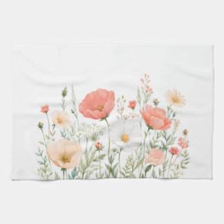 Watercolor Wildflower Kitchen Towel, Floral Design Tea Towel