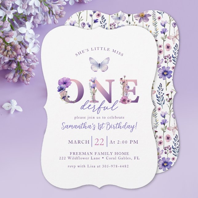 Watercolor Wildflower Little Miss Onederful Invite (Wildflower Invitation)