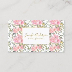 Watercolor Wildflower Lush Blush Pink Floral Business Card