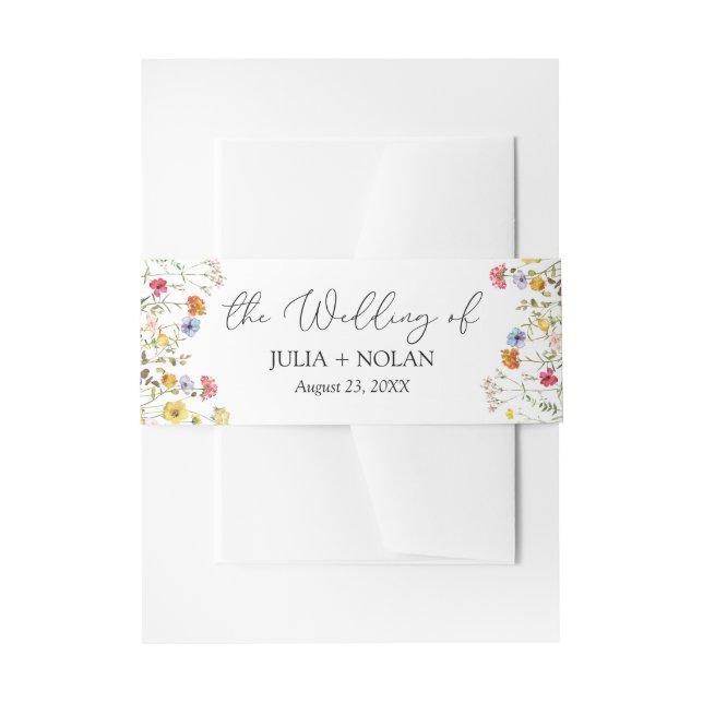 Watercolor Wildflower Meadow Botanical Wedding Invitation Belly Band (Front Example)