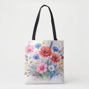 Watercolor Wildflower Meadow Bouquet Floral Art  Tote Bag