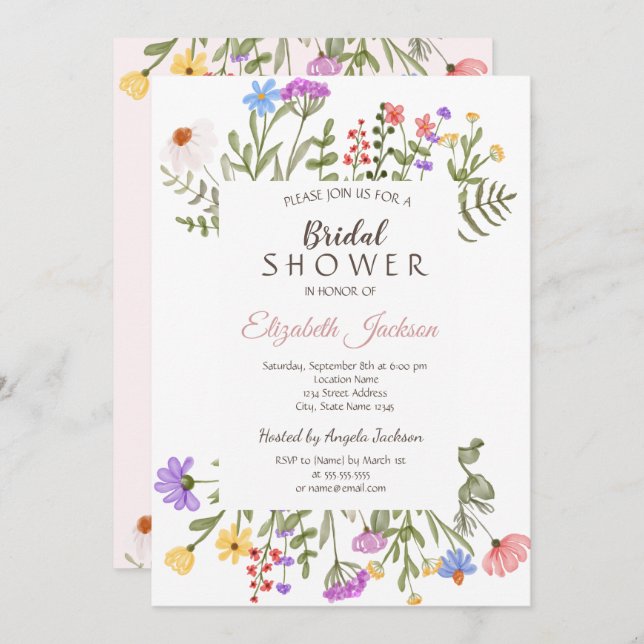 Watercolor Wildflower Meadow Bridal Shower  Invitation (Front/Back)