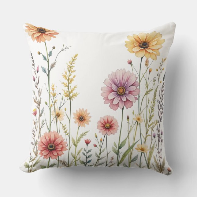 Watercolor Wildflower Meadow Cushion (Front)