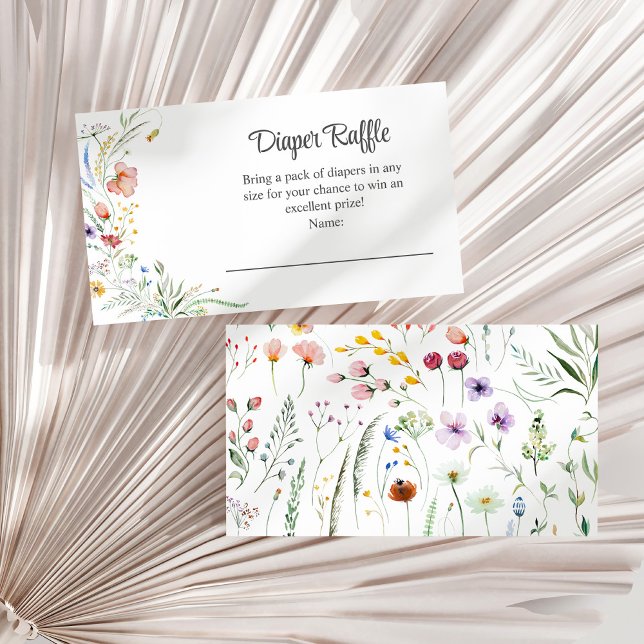 Watercolor Wildflower Meadow Diaper Raffle Enclosure Card (Watercolor Wildflower Meadow Diaper Raffle Enclosure Card on a white dry palm leaf.)