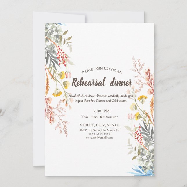 Watercolor Wildflower Meadow Dried Invitation (Front)