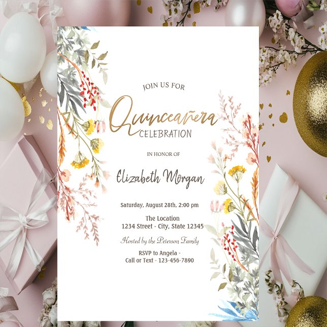Watercolor Wildflower Meadow Dried Quinceañera  Invitation (Creator Uploaded)
