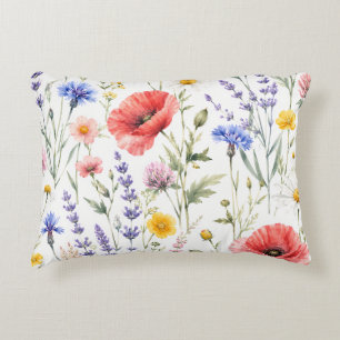 Watercolor Wildflower Meadow Floral Decorative Cushion