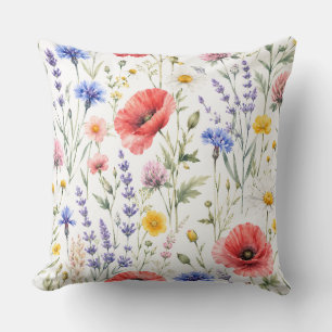 Watercolor Wildflower Meadow Floral Pattern Cushion