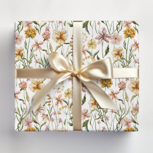 Watercolor Wildflower Meadow Floral Pattern Wrapping Paper Sheet